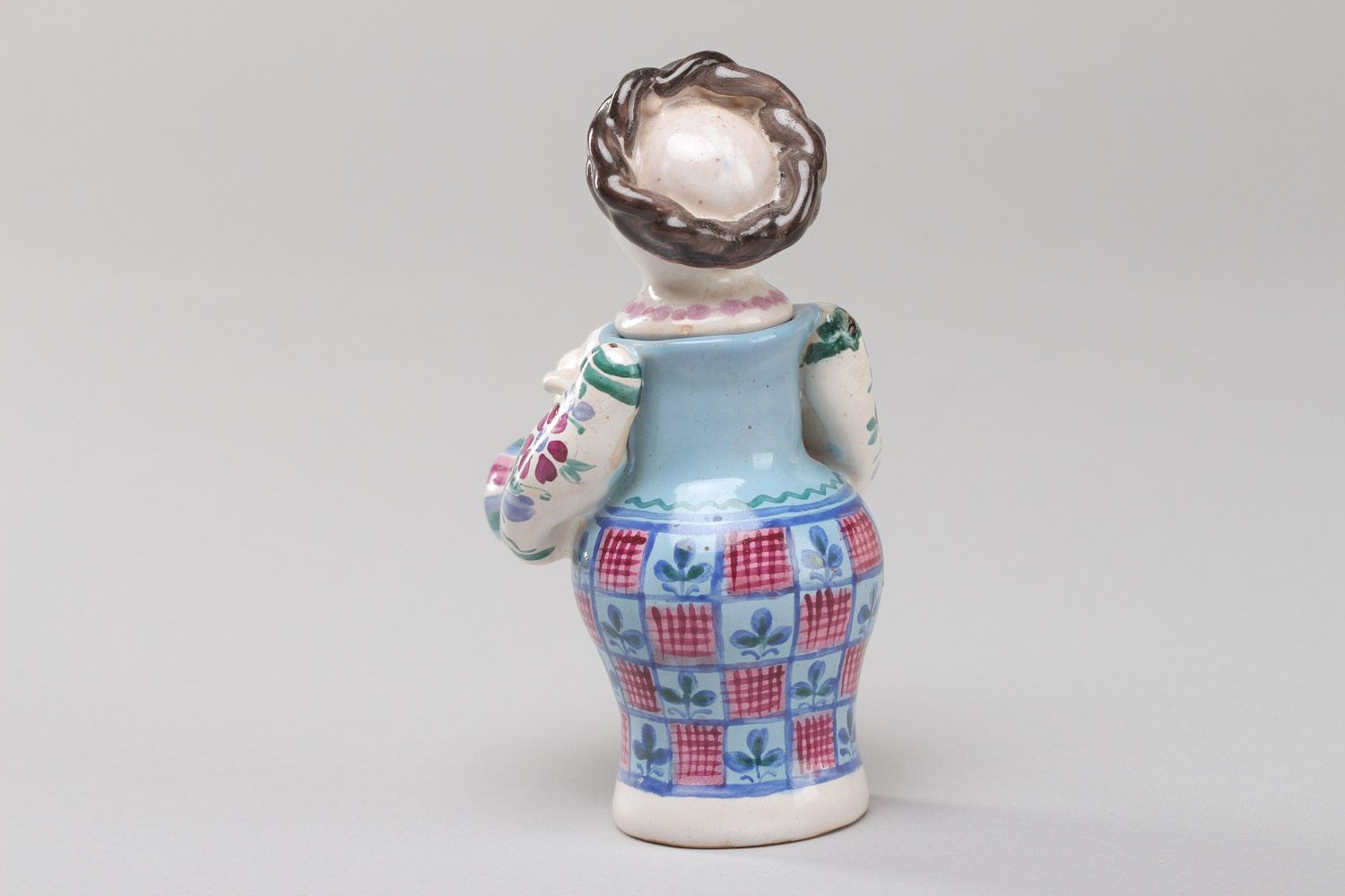 Handmade miniature decorative ceramic statuette of woman with dish photo 3