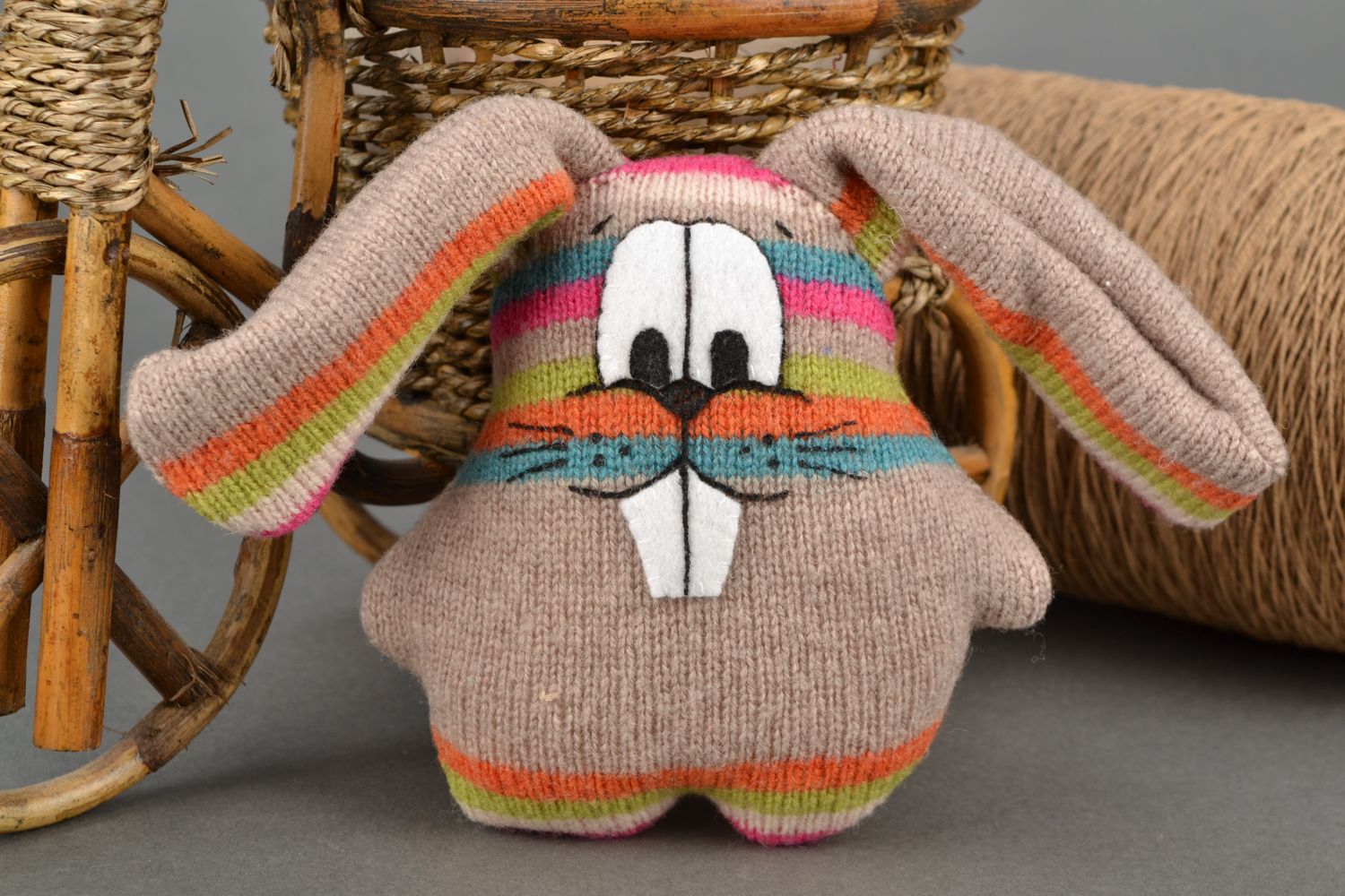 Striped soft toy hare photo 1