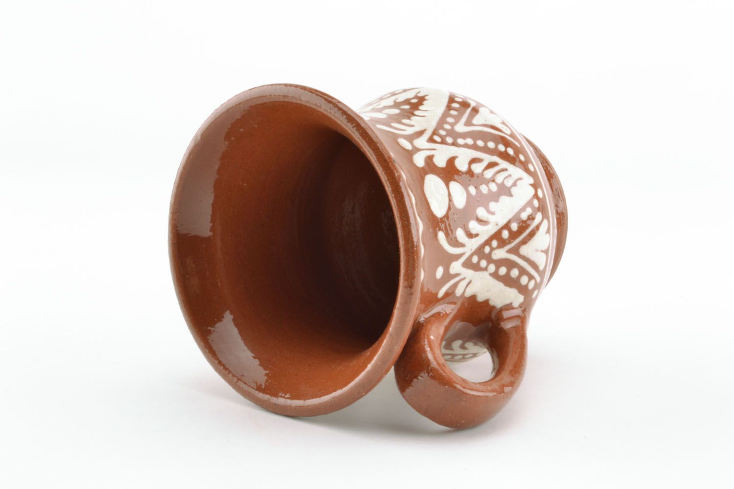 8 oz glazed ceramic cup in terracotta and white color with handle photo 3