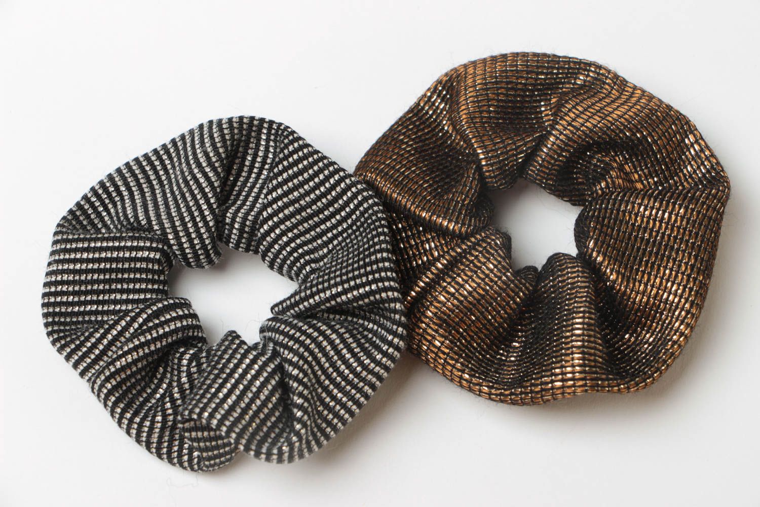 Set of 2 homemade designer decorative hair bands sewn of brocade fabric photo 2