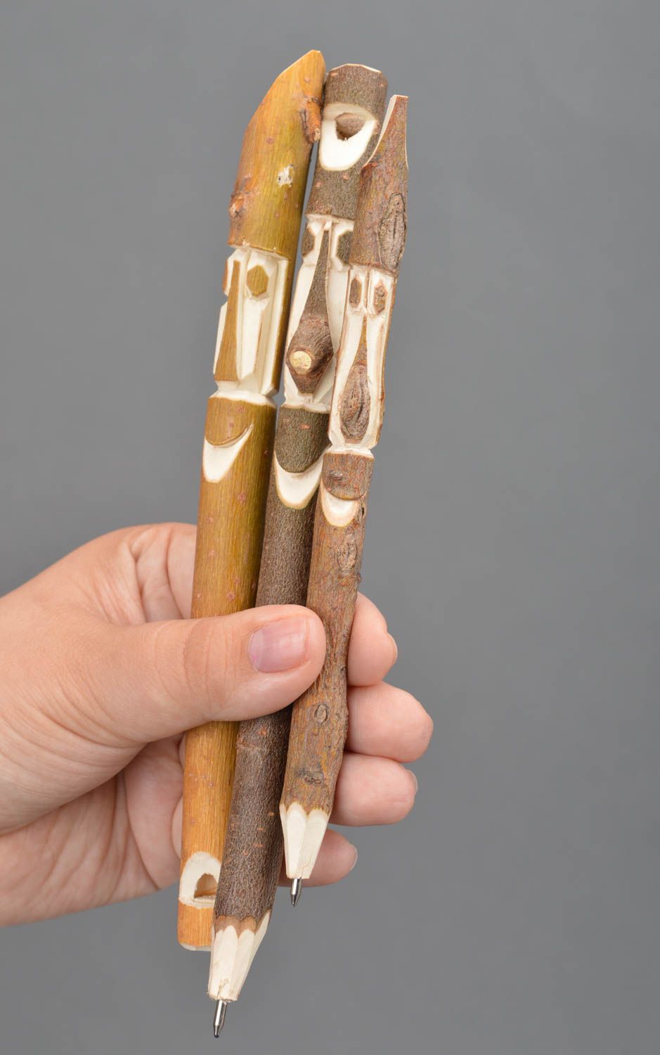 Handmade designer carved wooden pens and penny whistles 3 pieces stationery set photo 5