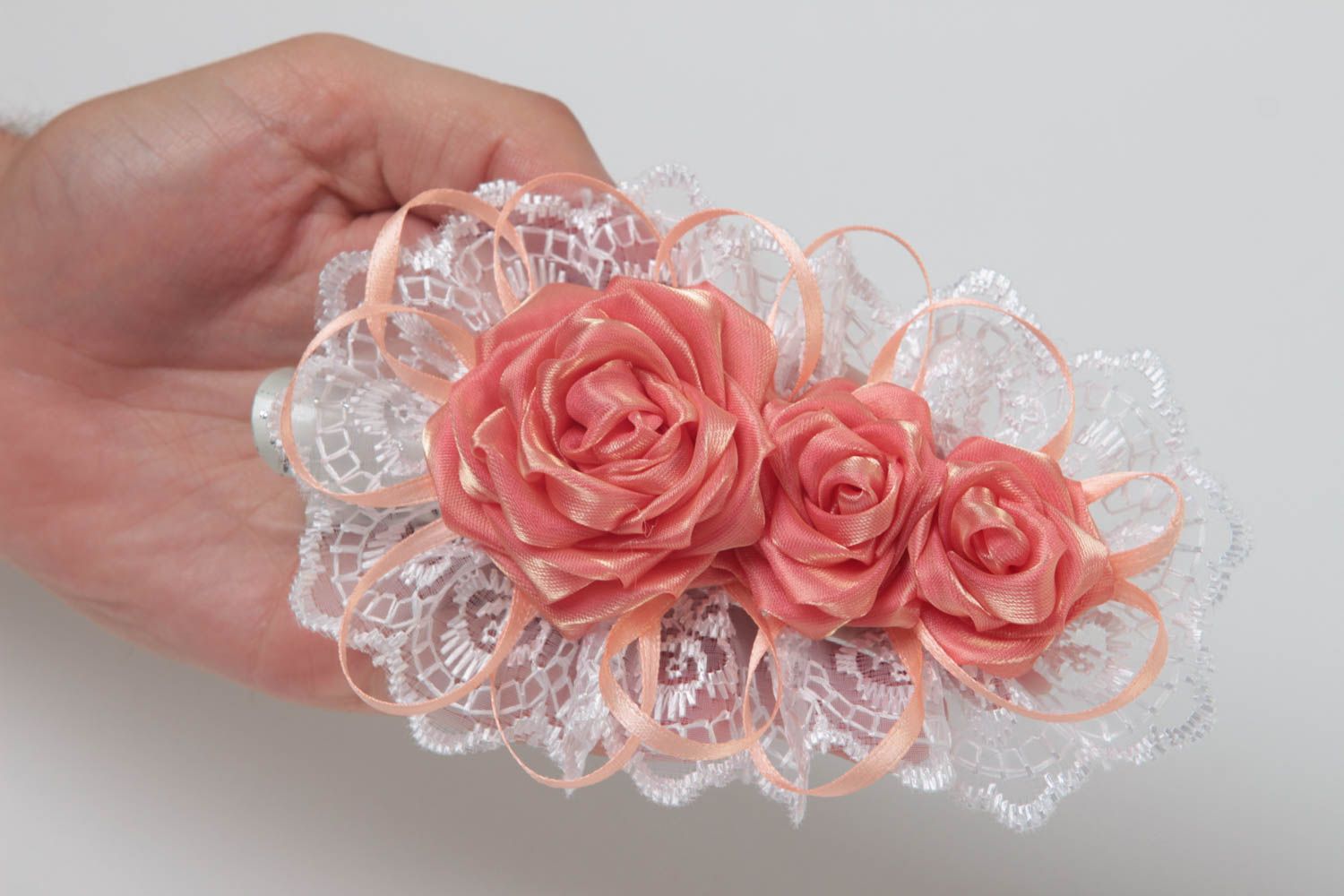 Handmade Blumen Haarspange festlicher Haarschmuck Accessoire für Haare foto 5