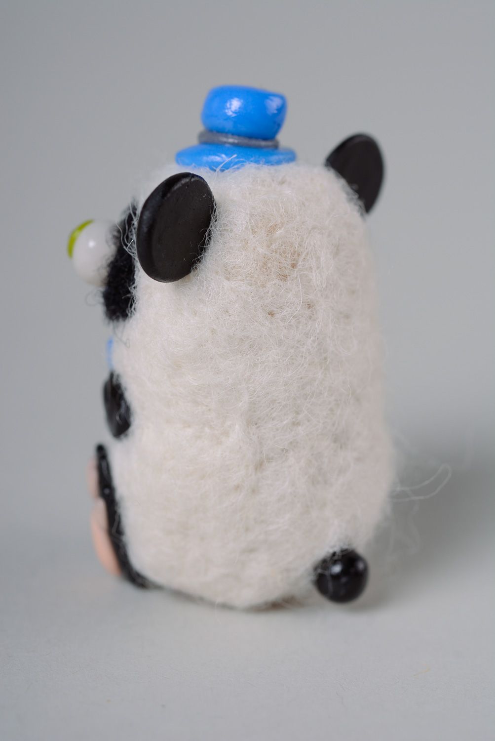 Handmade miniature wool toy panda made using needle felting technique photo 3