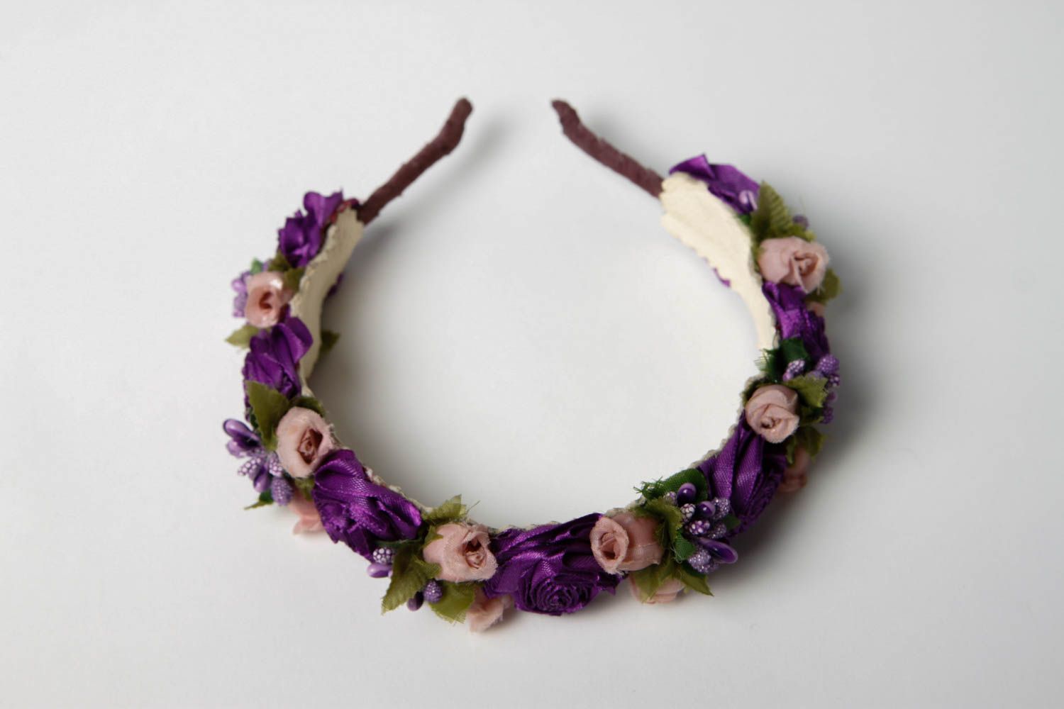 Blumen Haarreif handmade Haar Schmuck Frauen Geschenke in Lila Rosa zart foto 3