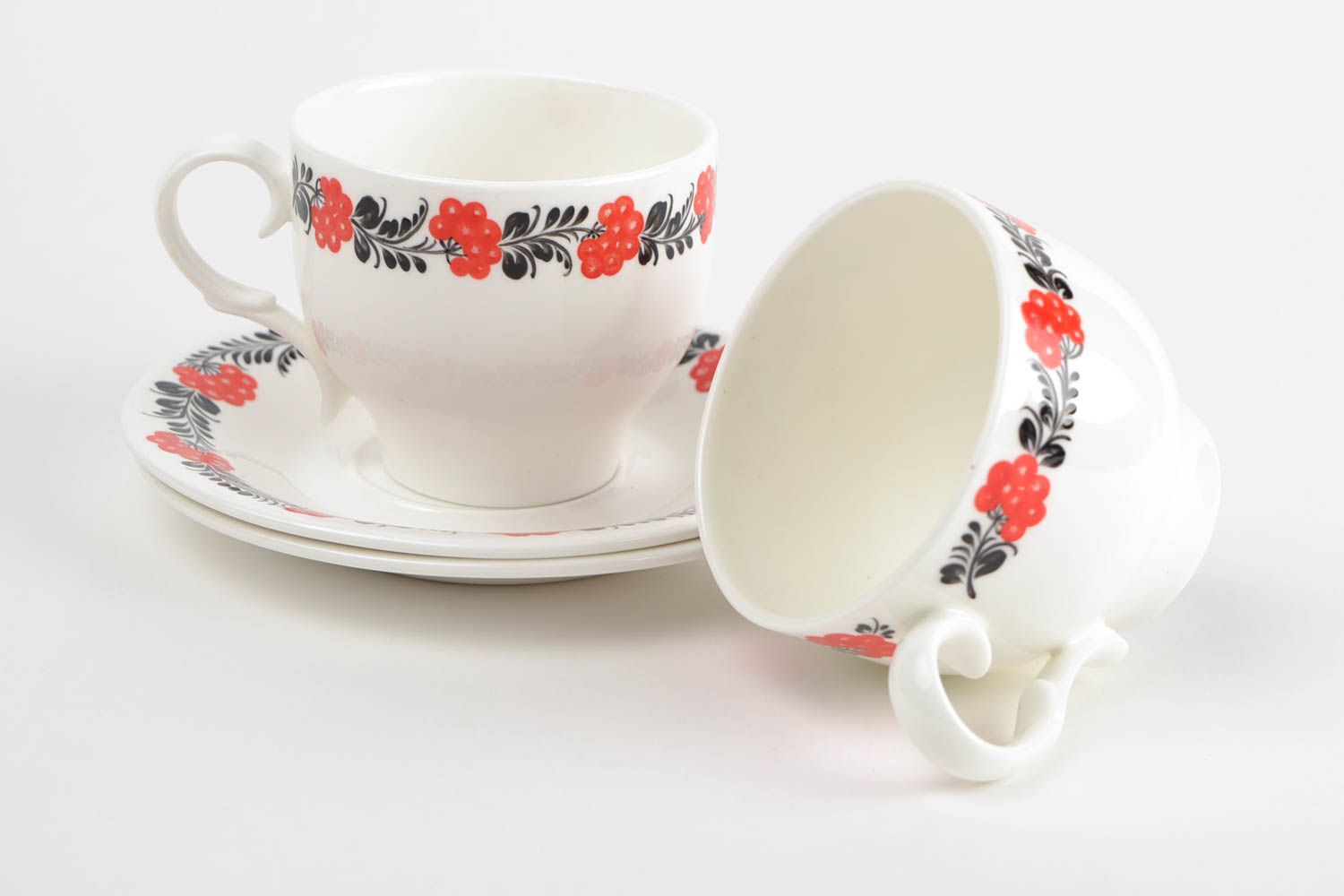 Set of 2 handmade porcelain cups and saucers decorative tableware gift ideas photo 3