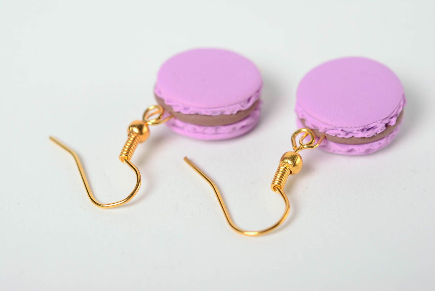 Handmade designer earrings made of polymer clay purple Blueberry Macaroons photo 4