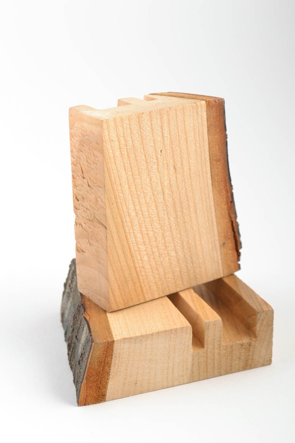 Set of 2 handmade wooden varnished smartphone stands laconic design eco decor photo 3