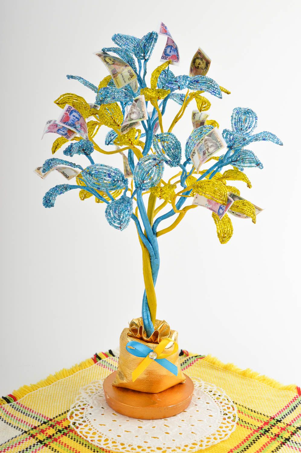 Дерево из бисера ручной работы декор для дома денежное дерево из бисера красивое фото 1