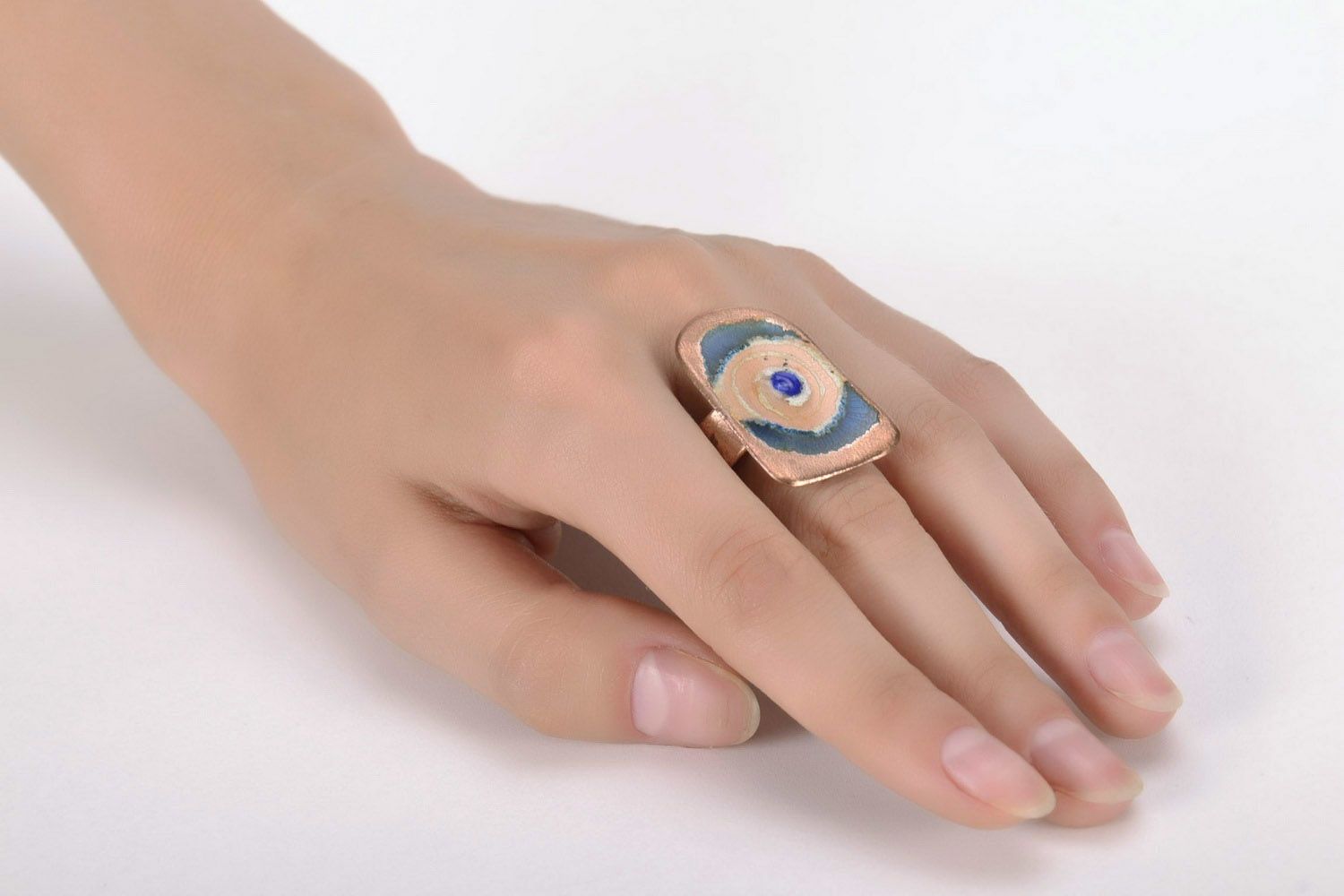 Copper ring with painting using hot enamel photo 2