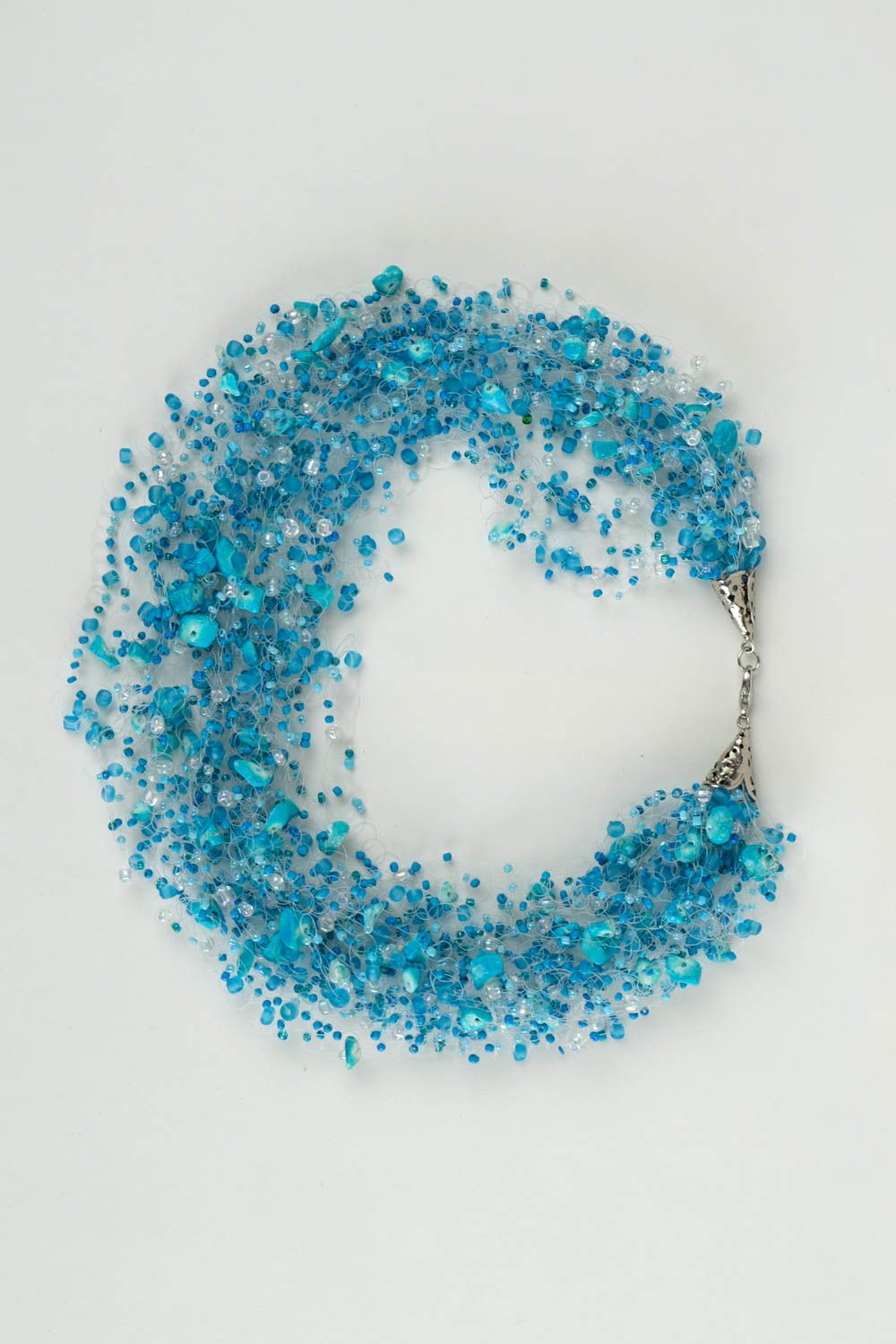 Handmade beaded necklace designer elegant necklace blue evening accessory photo 3