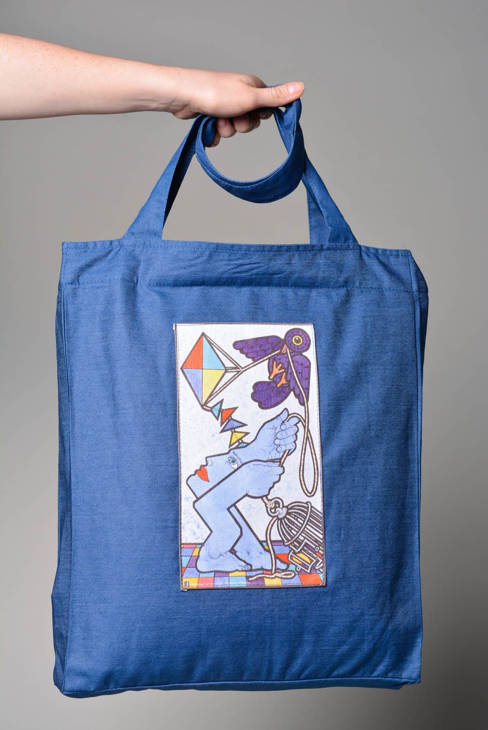 Сумка ручной работы красивая женская сумка синяя с принтом тканевая сумка фото 4