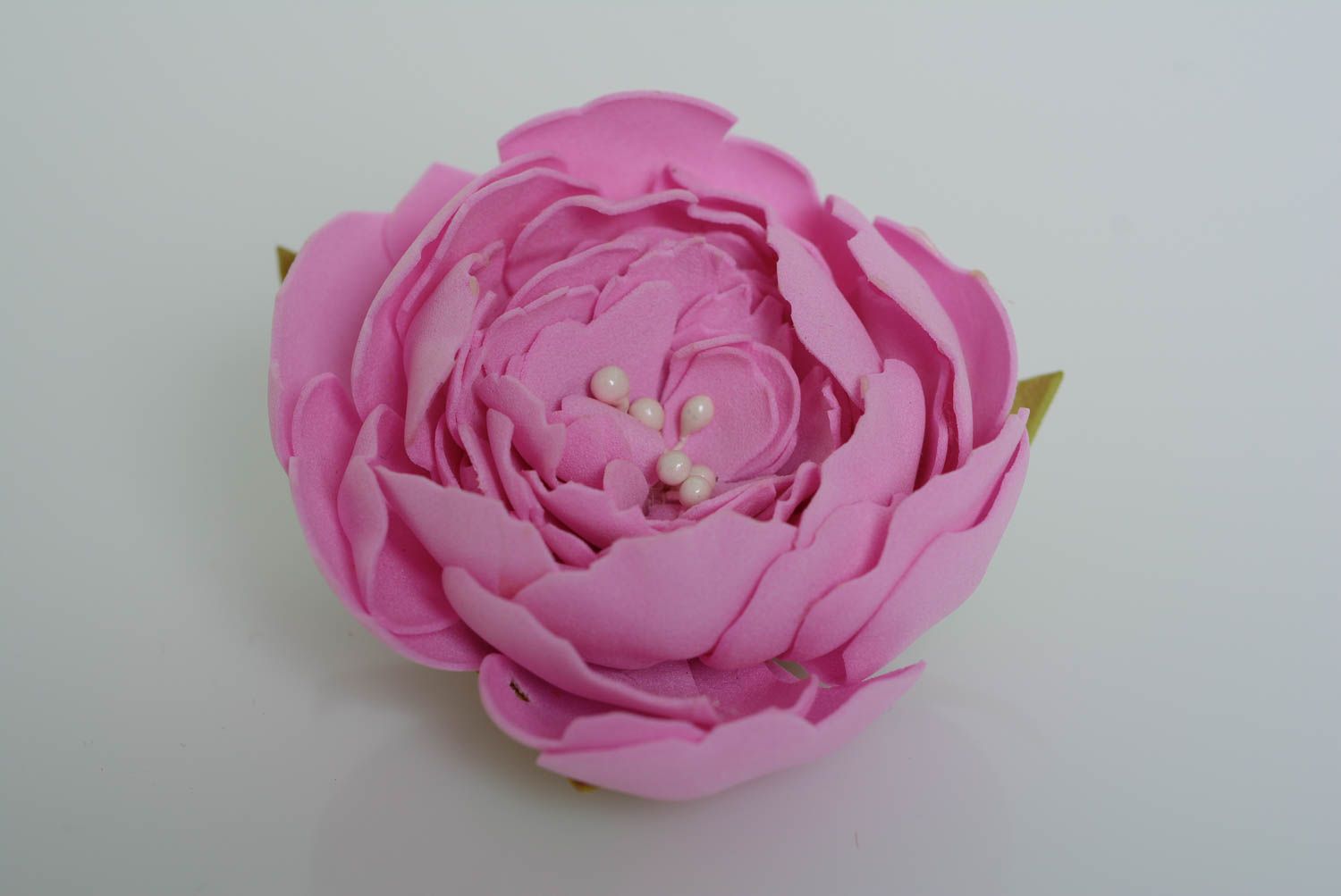 Handmade decorative pink flower brooch made of plastic suede foamiran designer jewelry photo 4