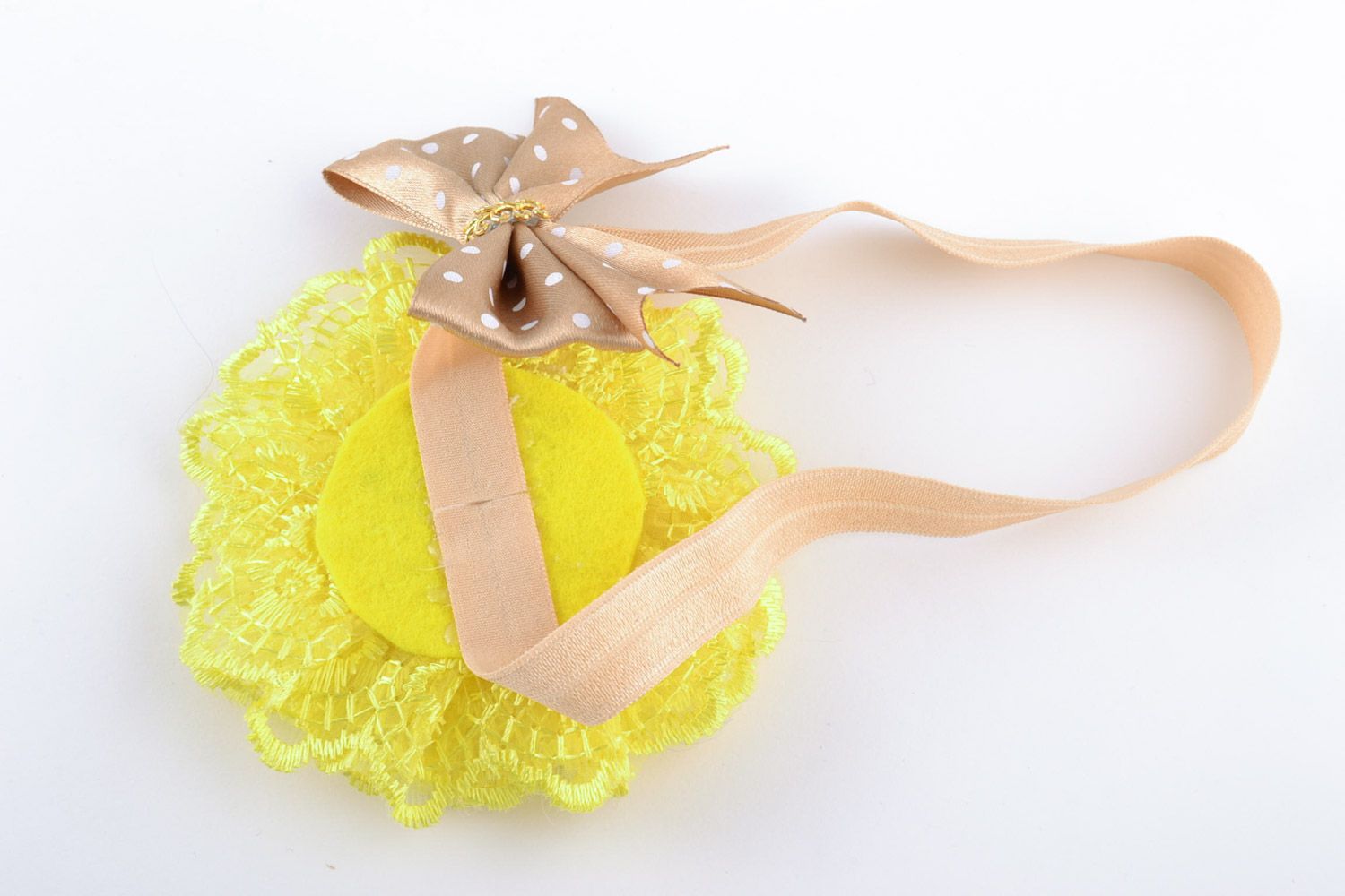 Handmade beautiful yellow satin ribbon flower hair strap photo 5