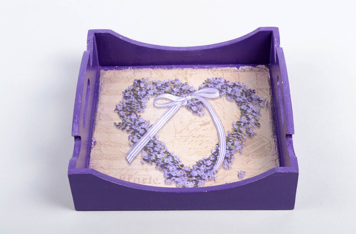 Handmade kitchen utensils decoupage home element cute violet bread basket photo 2