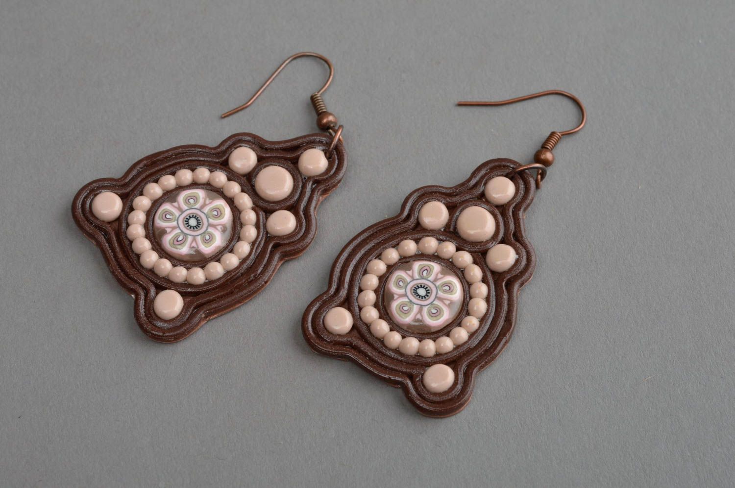 Handmade earrings with charms polymer clay earrings soutache earrings for women photo 2