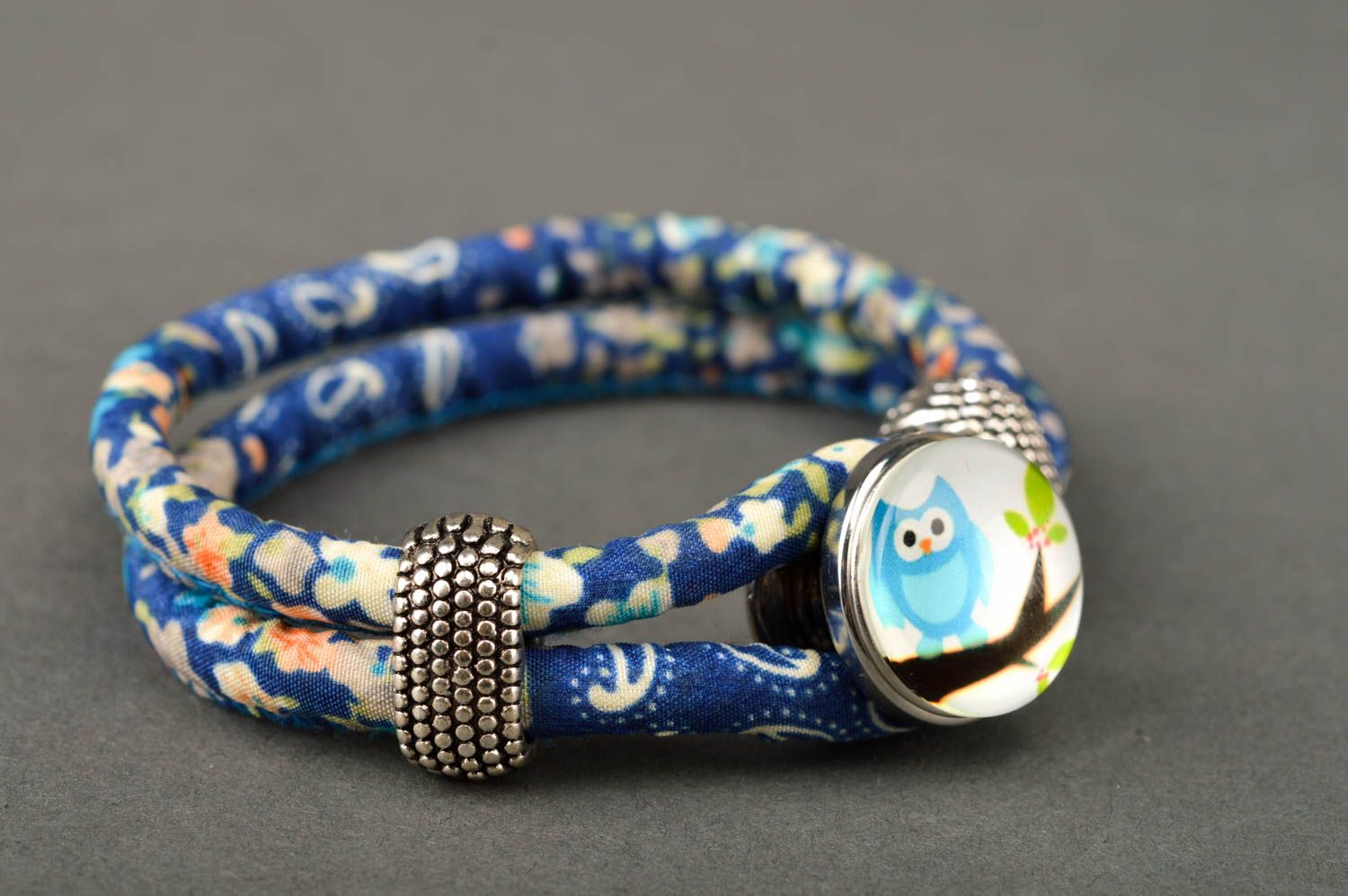 Браслет ручной работы стильный браслет текстильный синий браслет бижутерия фото 2