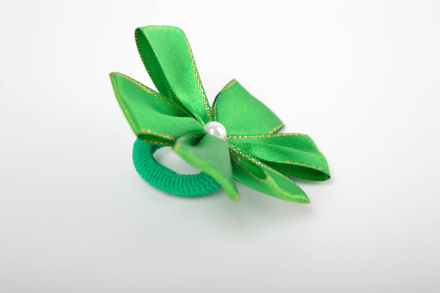 Goma para el pelo artesanal flor verde accesorio para niñas regalo original foto 5