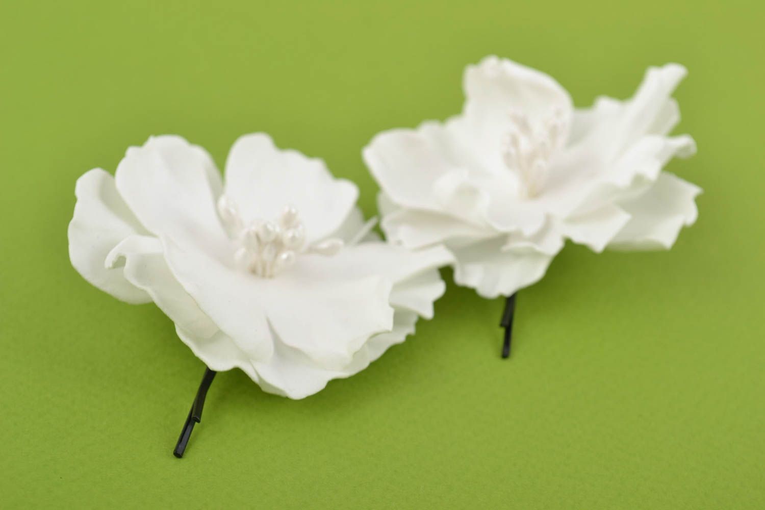 Set de barrettes à cheveux 2 pièces en foamiran faites main fleurs blanches photo 8