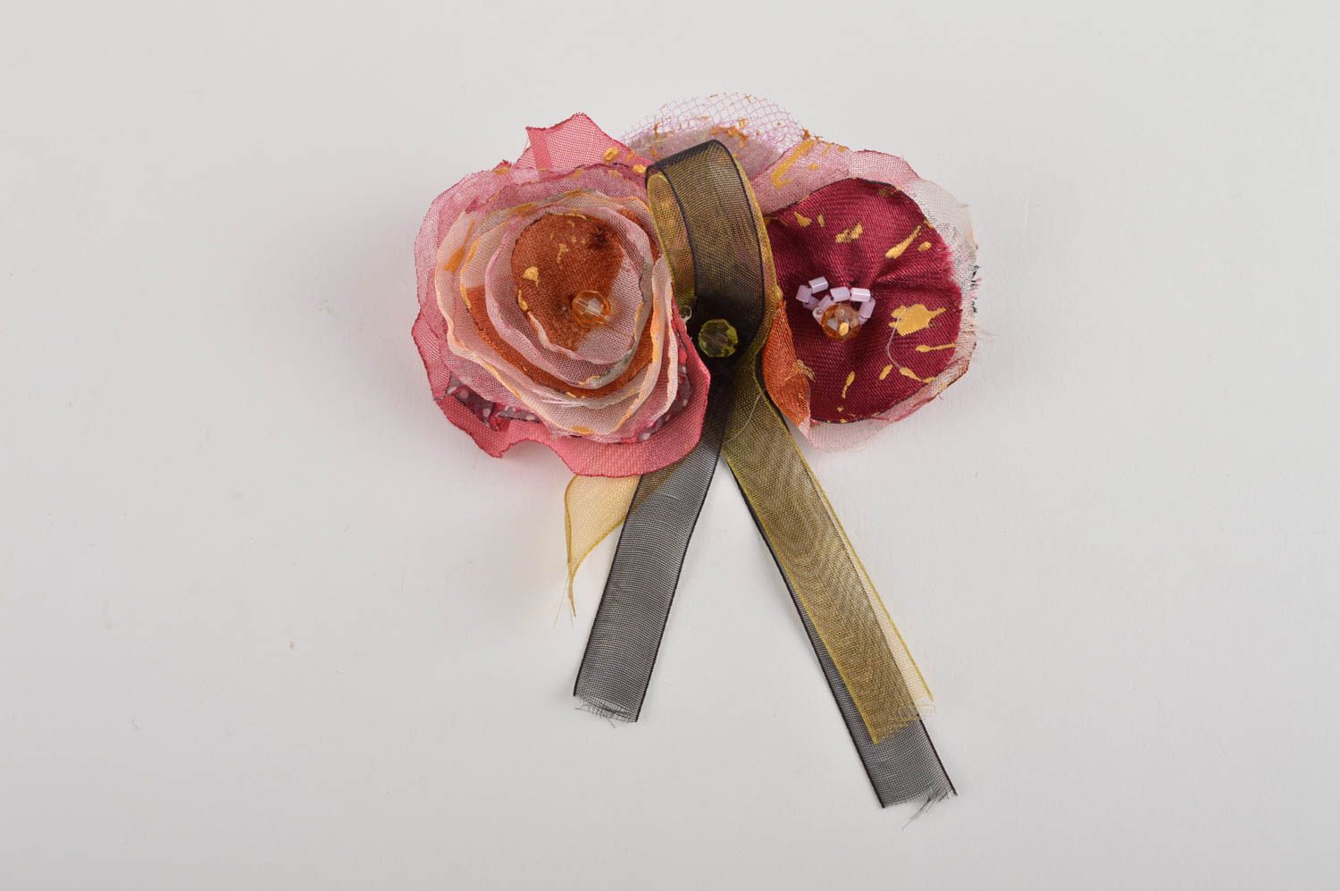 Broche fleurs Bijou fantaisie fait main en tissus design Accessoire femme photo 2