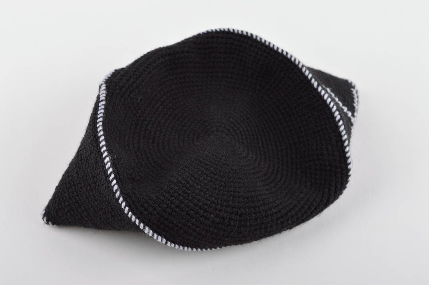 Cappello di lana fatto a mano cappello a maglia da donna originale nero
 foto 4