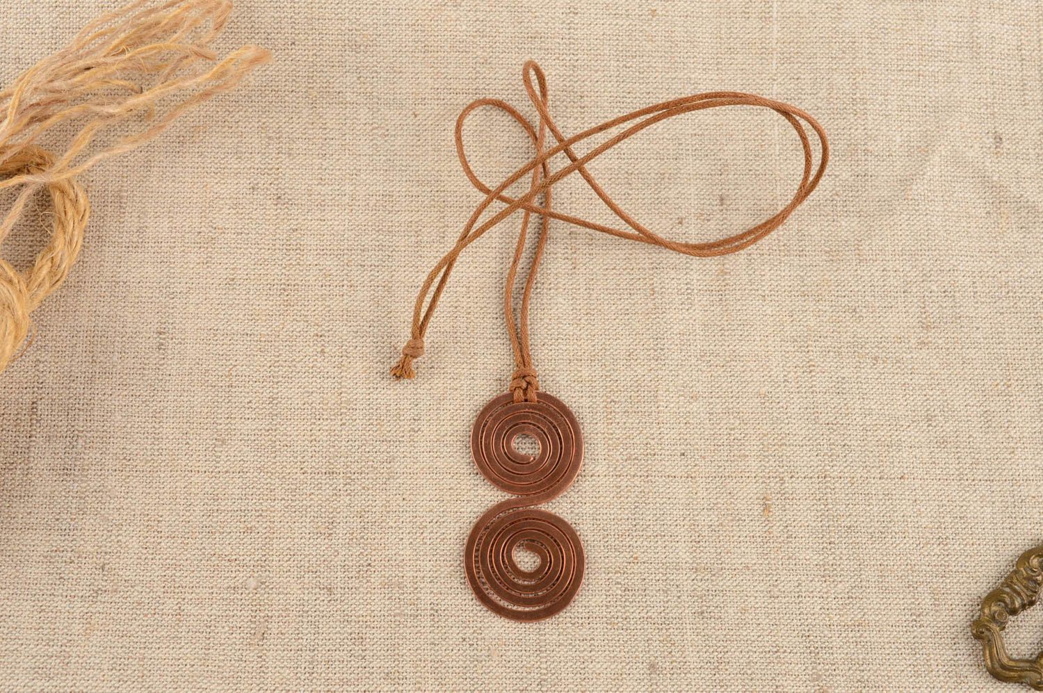 Handmade designer copper pendant with cord beautiful jewelry photo 1