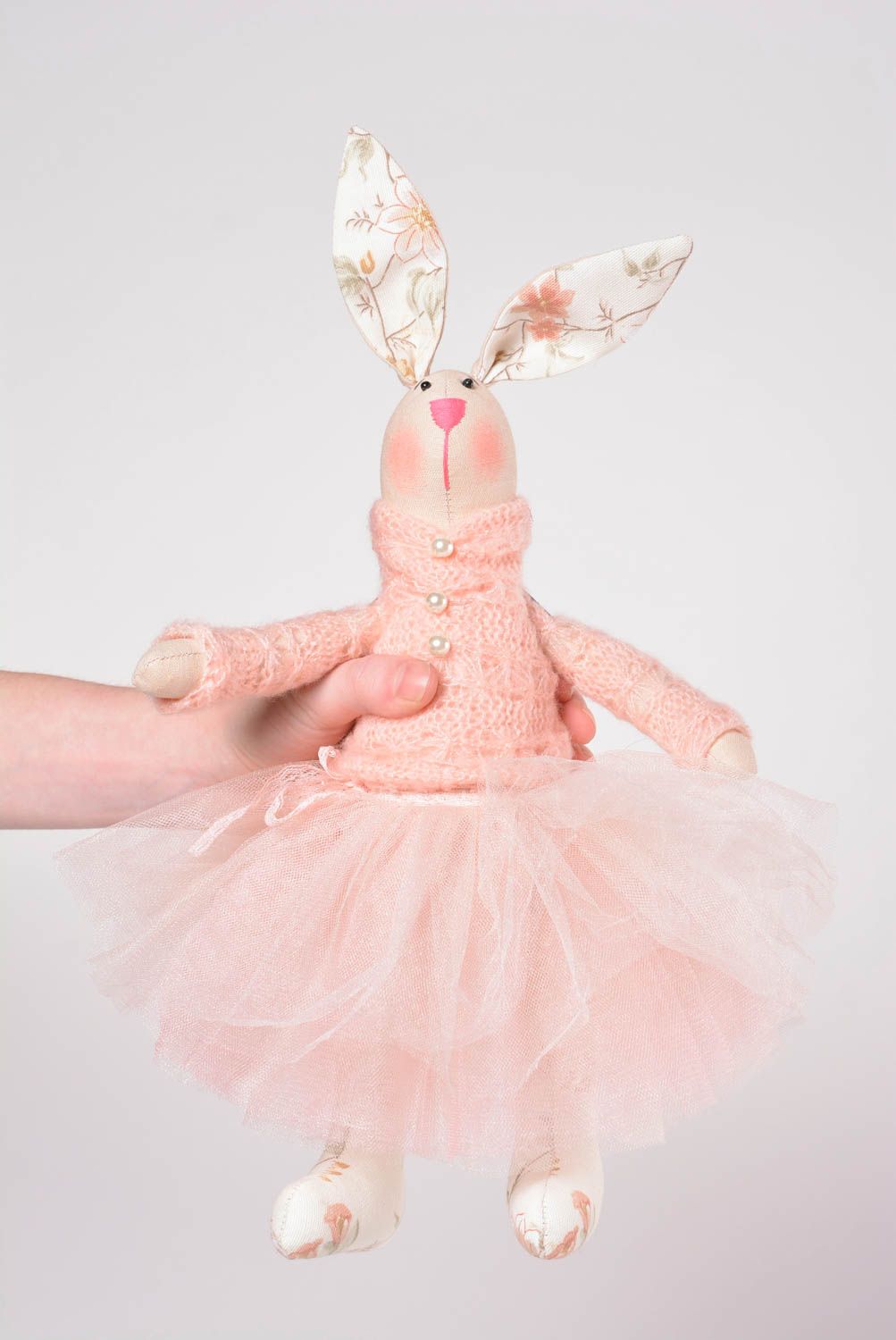 Rosa Kuscheltier Hase im Kleid handmade Stoff Spielzeug Geschenk für Kinder foto 2