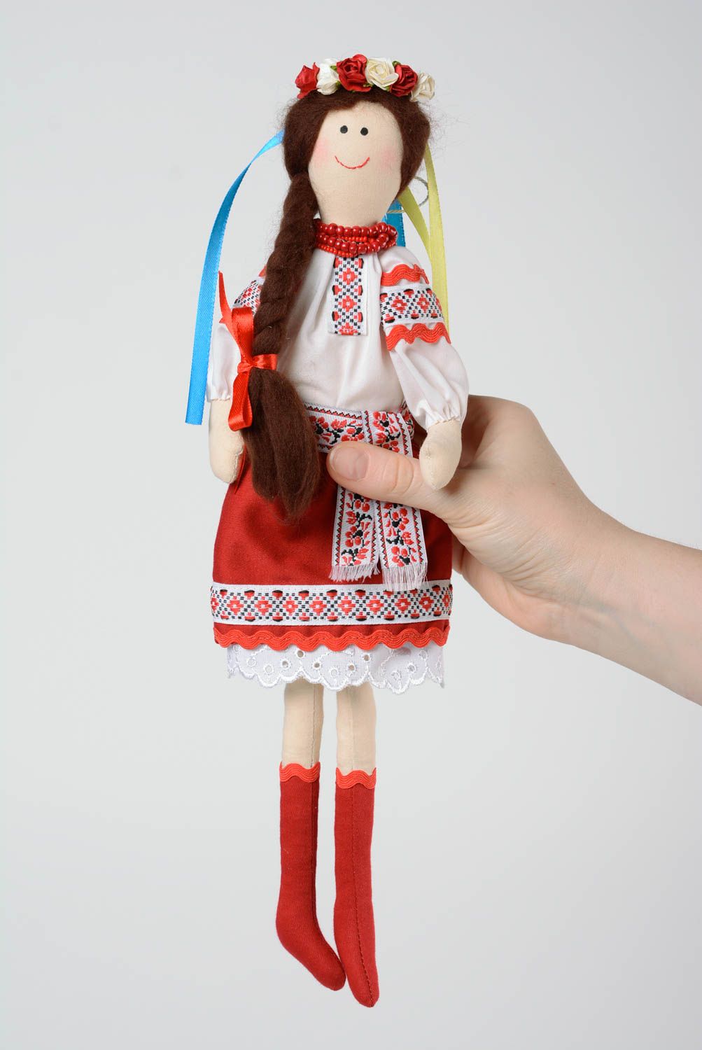 Handmade cotton fabric soft doll girl in Ukrainian traditional costume photo 4
