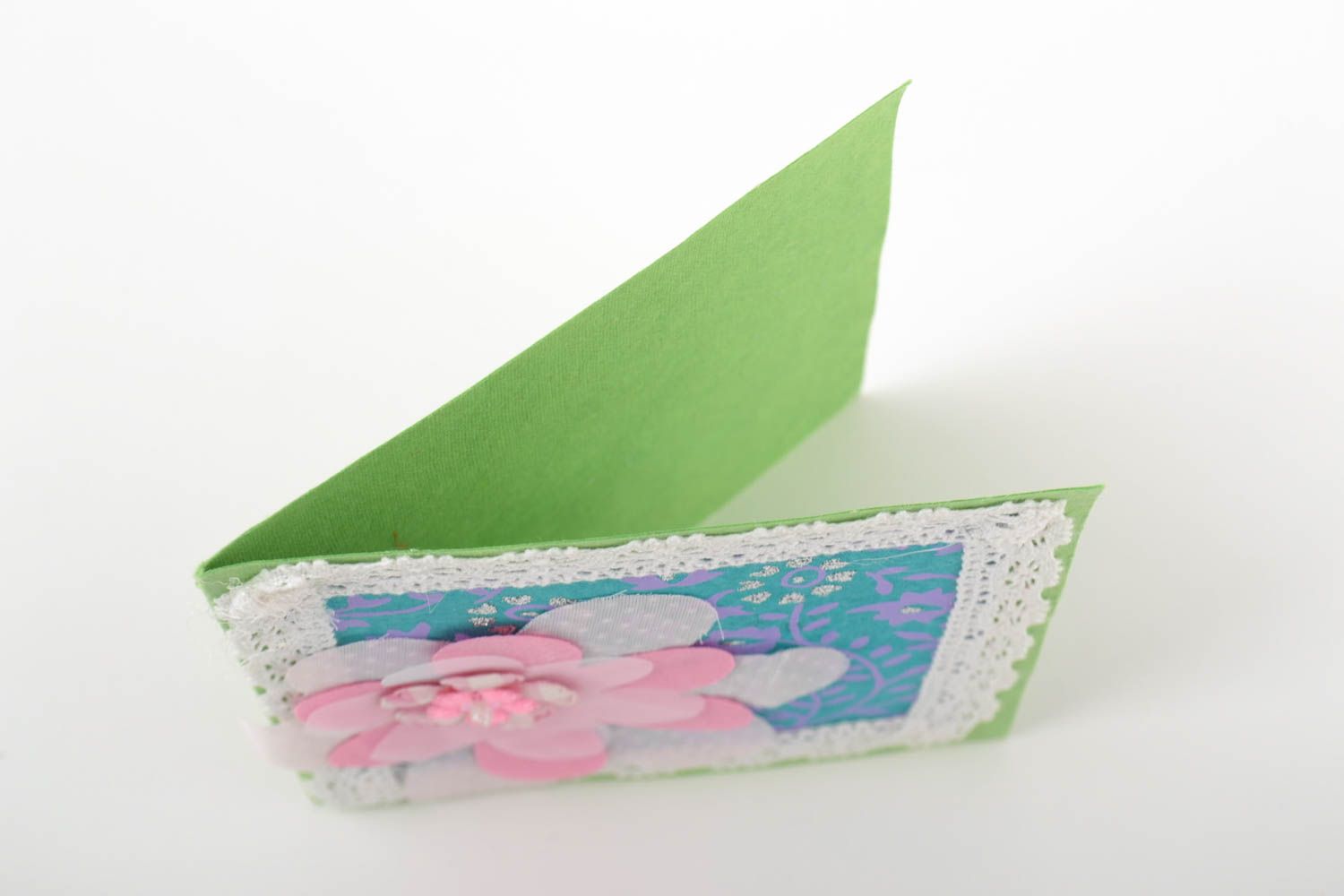Tarjeta de felicitación regalo original postale hecha a mano con flor rosada foto 3
