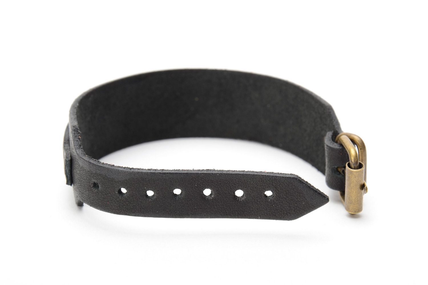 Bracelet en cuir naturel noir fin unisexe original stylé fait main avec boucle photo 4