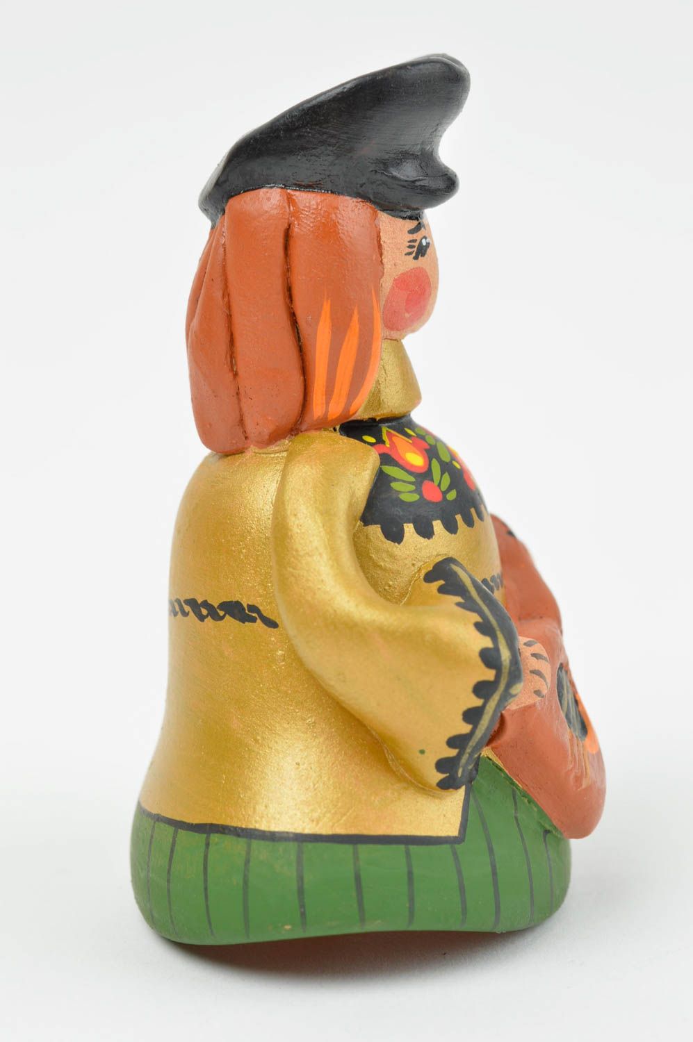 Bemaltes handgemachtes schönes grelles Deko Glöckchen aus Ton mit junger Frau foto 2