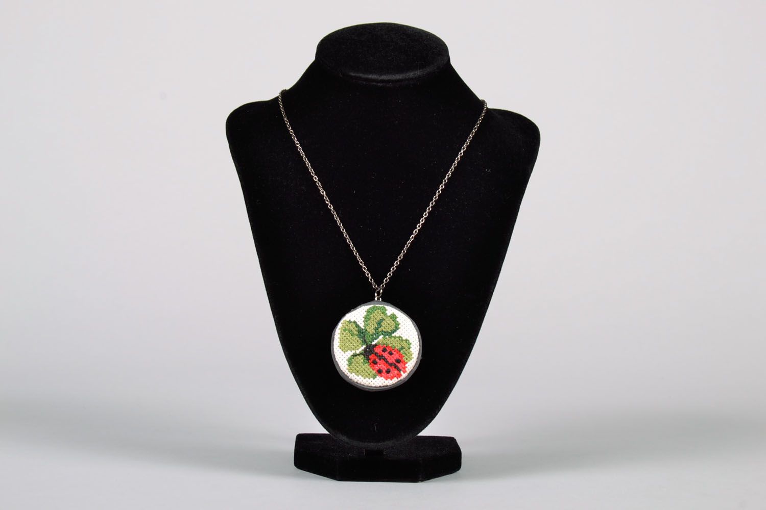 Handmade pendant with embroidery Ladybug photo 2