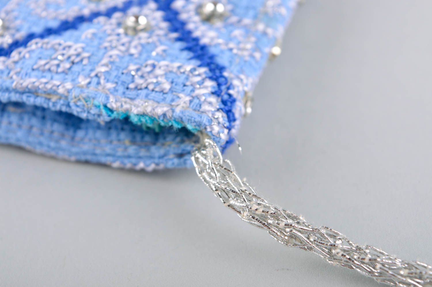Stylish bag made of fabric handmade accessory with zipper blue feminine purse photo 3