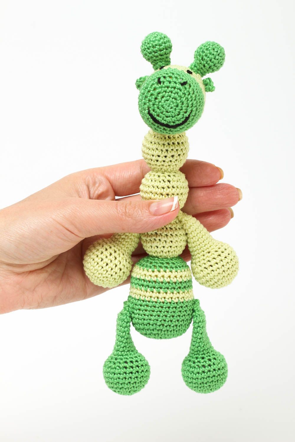 Spielzeug gehäkelt handmade Rassel Baby Giraffe Rassel Klapper in Grün Gelb foto 5