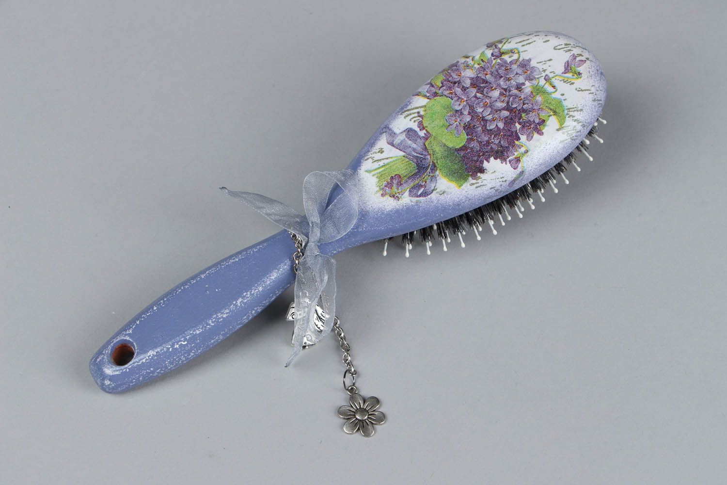 Wooden Hair Brush Violets photo 2