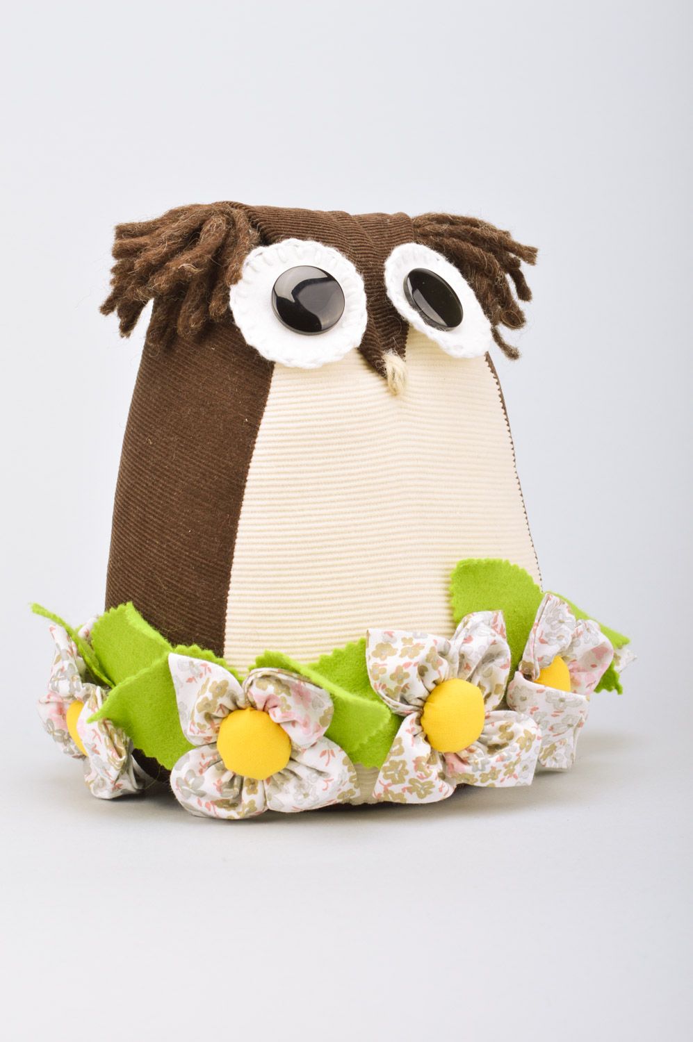 Handmade decorative door stopper toy Owl sewn of cotton and filled with sand photo 2