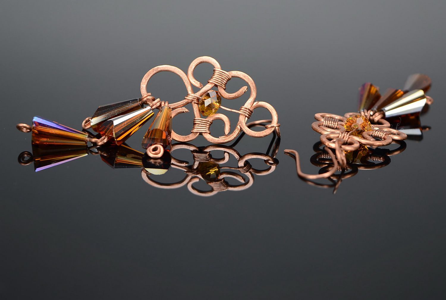 Earrings made from copper and Czech glass photo 1