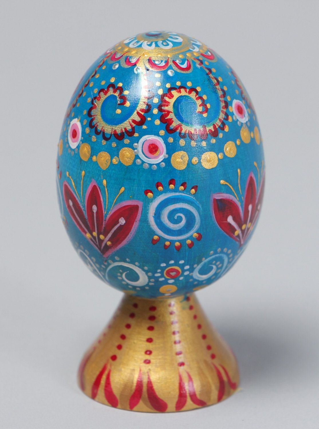 Huevo de madera artesanal pintado con soporte Encaje  foto 2