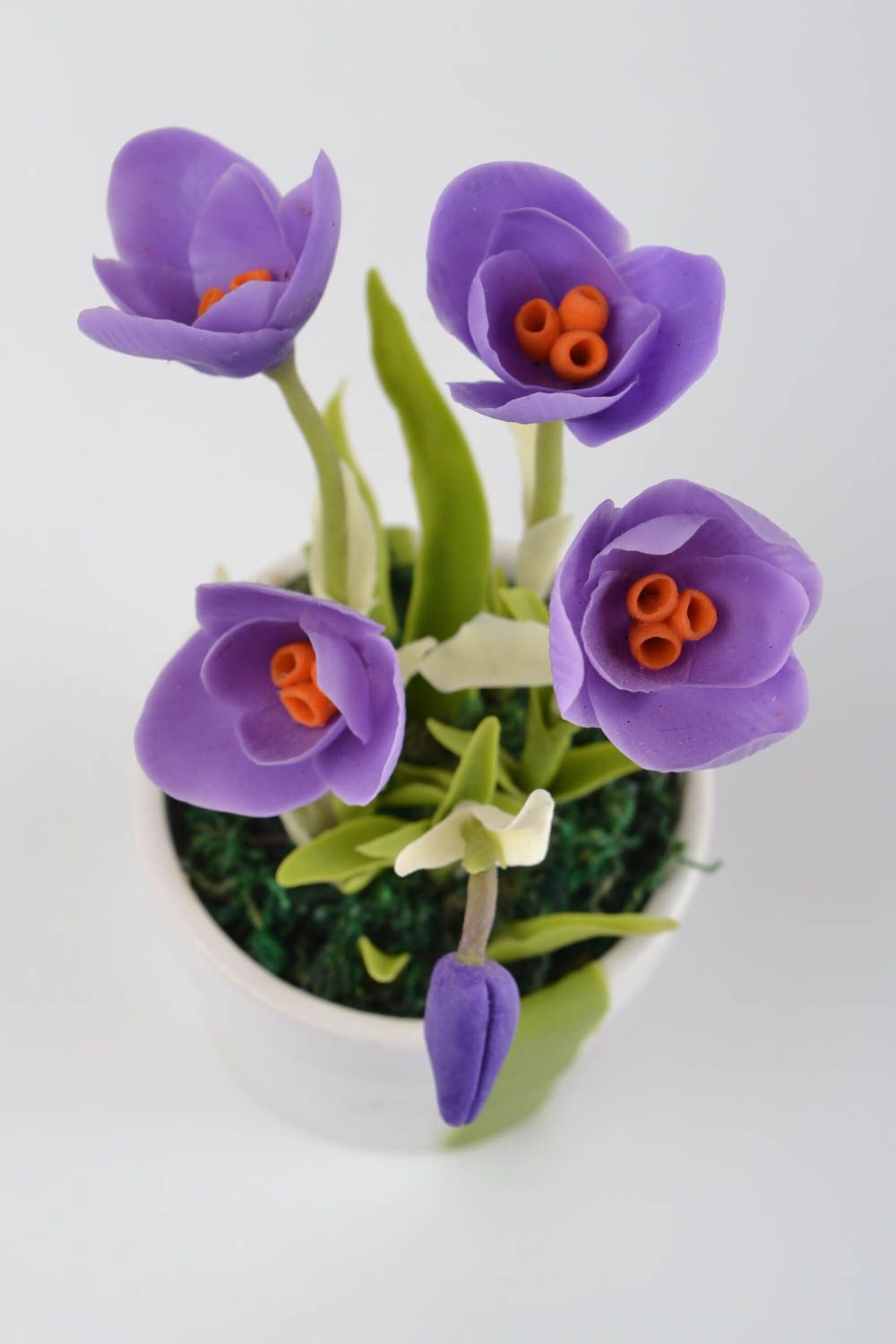 Handmade decorative crocus flower composition cold porcelain designer pot photo 3