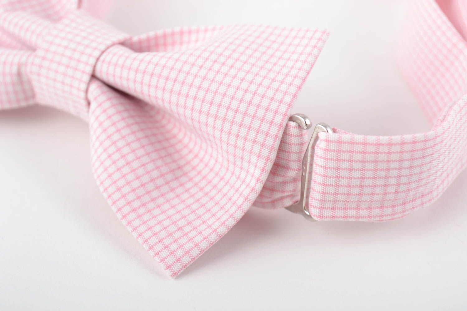 Children's handmade designer adjustable fabric bow tie of pink color photo 2