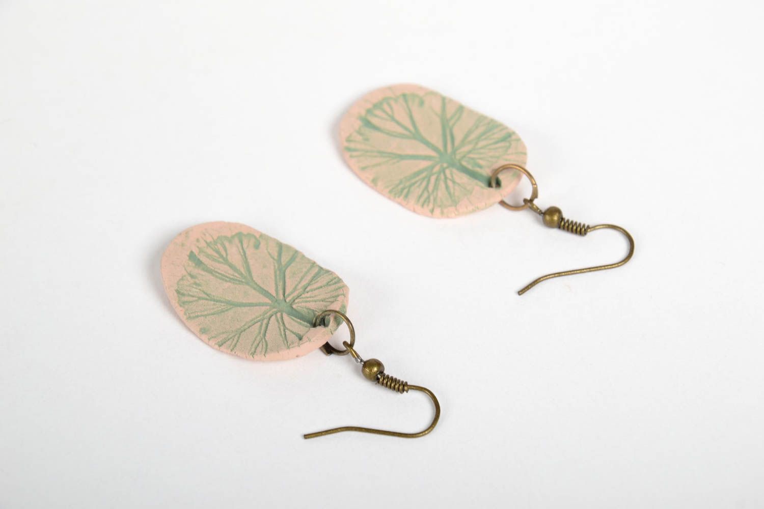 Unusual handmade accessories ceramic leaves earrings design jewelry gift for gir photo 4
