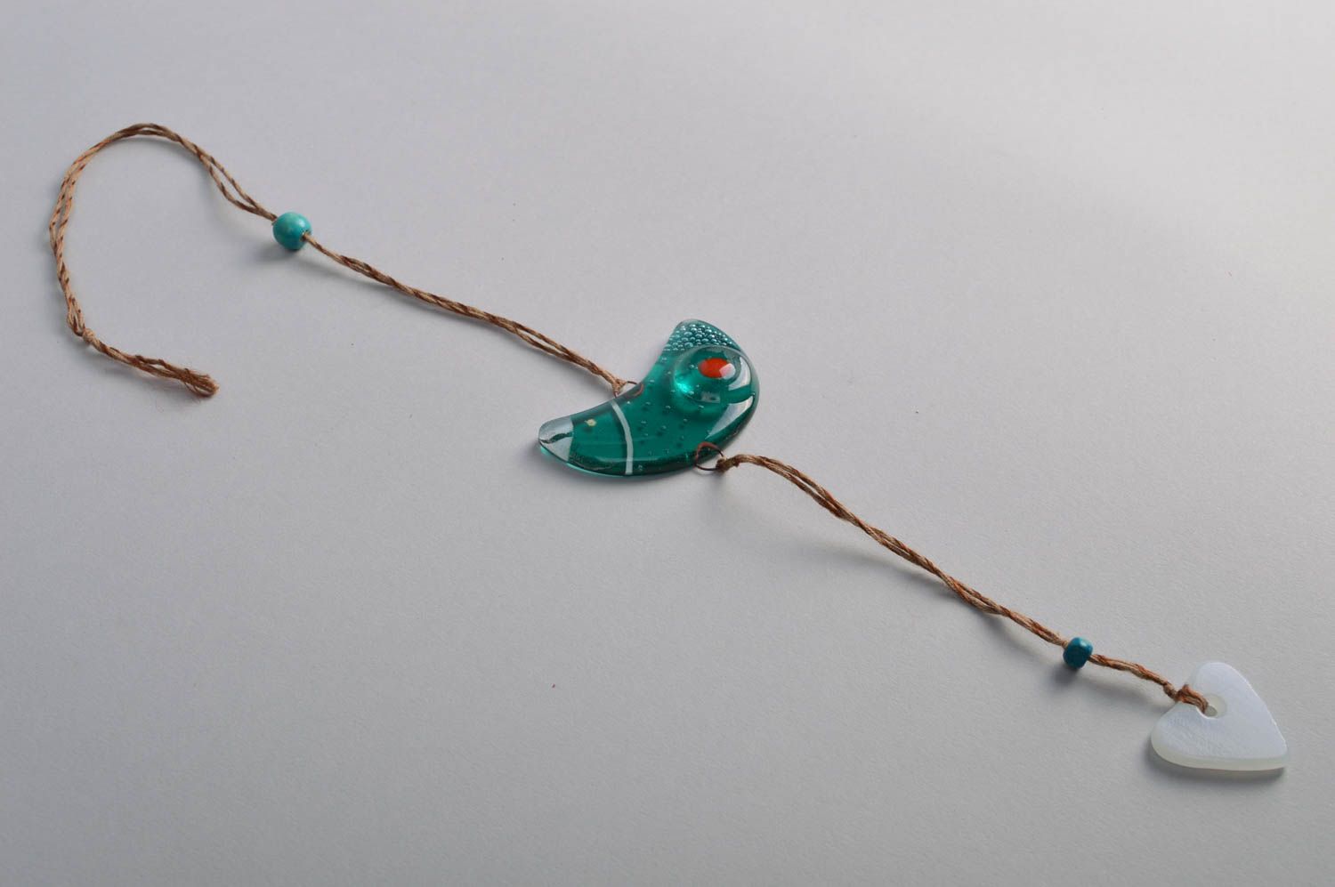 Décoration à suspendre en verre fusing oiseau turquoise faite main design photo 4