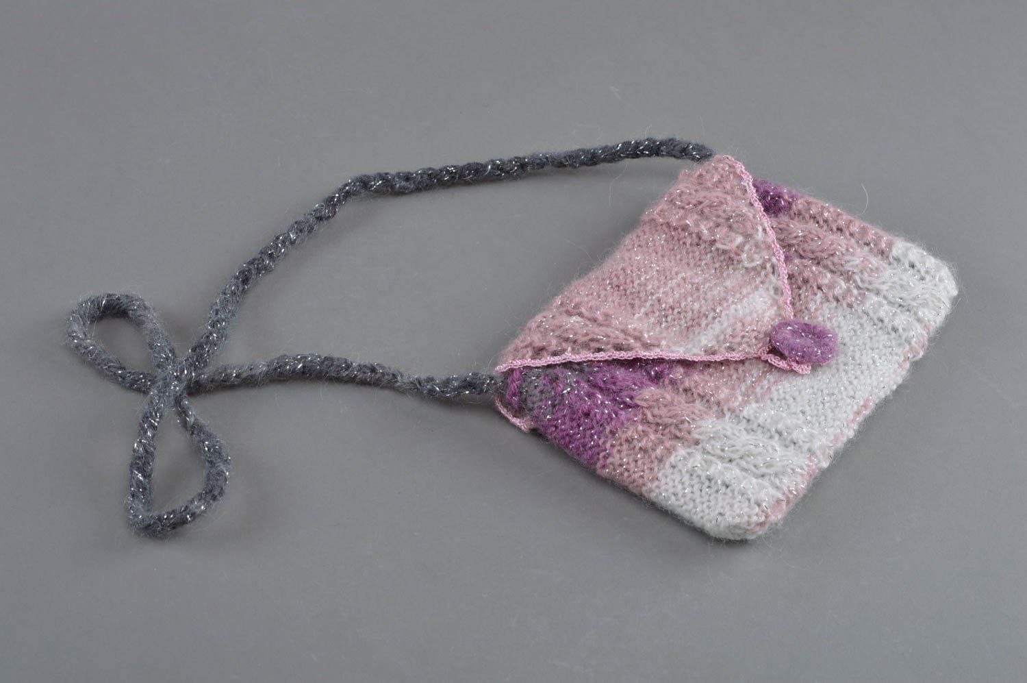 Knitted stylish shoulder bag beautiful small handmade woolen designer purse photo 1
