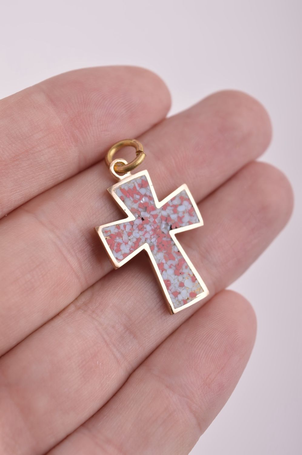Крестик с камнями handmade подвеска на шею украшение из латуни стильный крестик фото 5