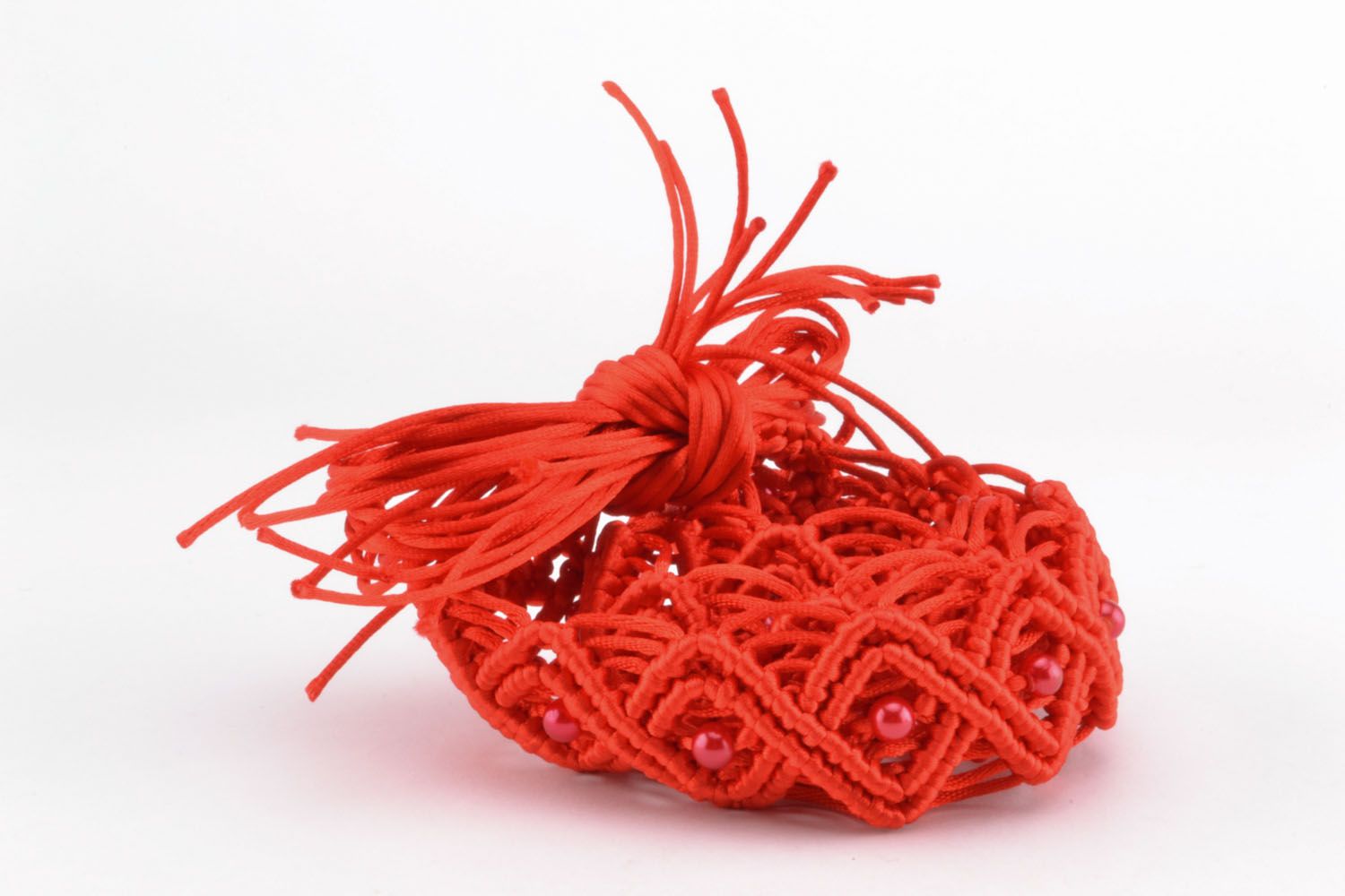 Cintura da donna intrecciata fatta a mano cinghia di fili bella in colore rosso
 foto 4