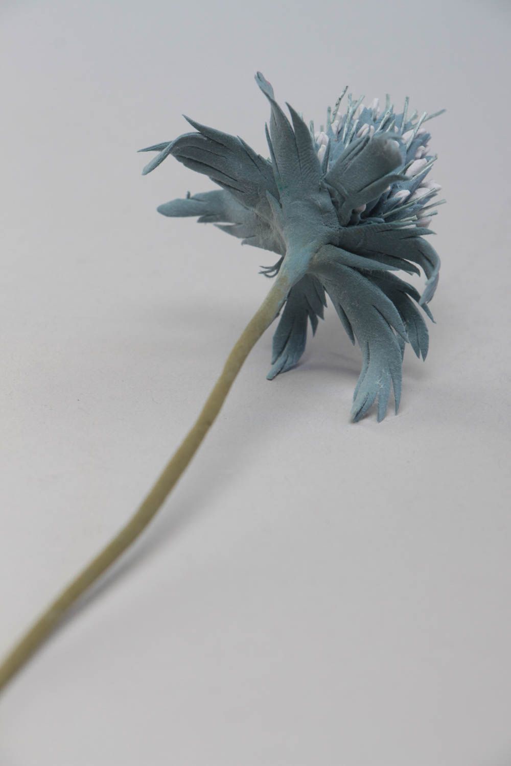 Flor de arcilla polimérica artesanal cardo en tallo largo para decorar casa foto 4