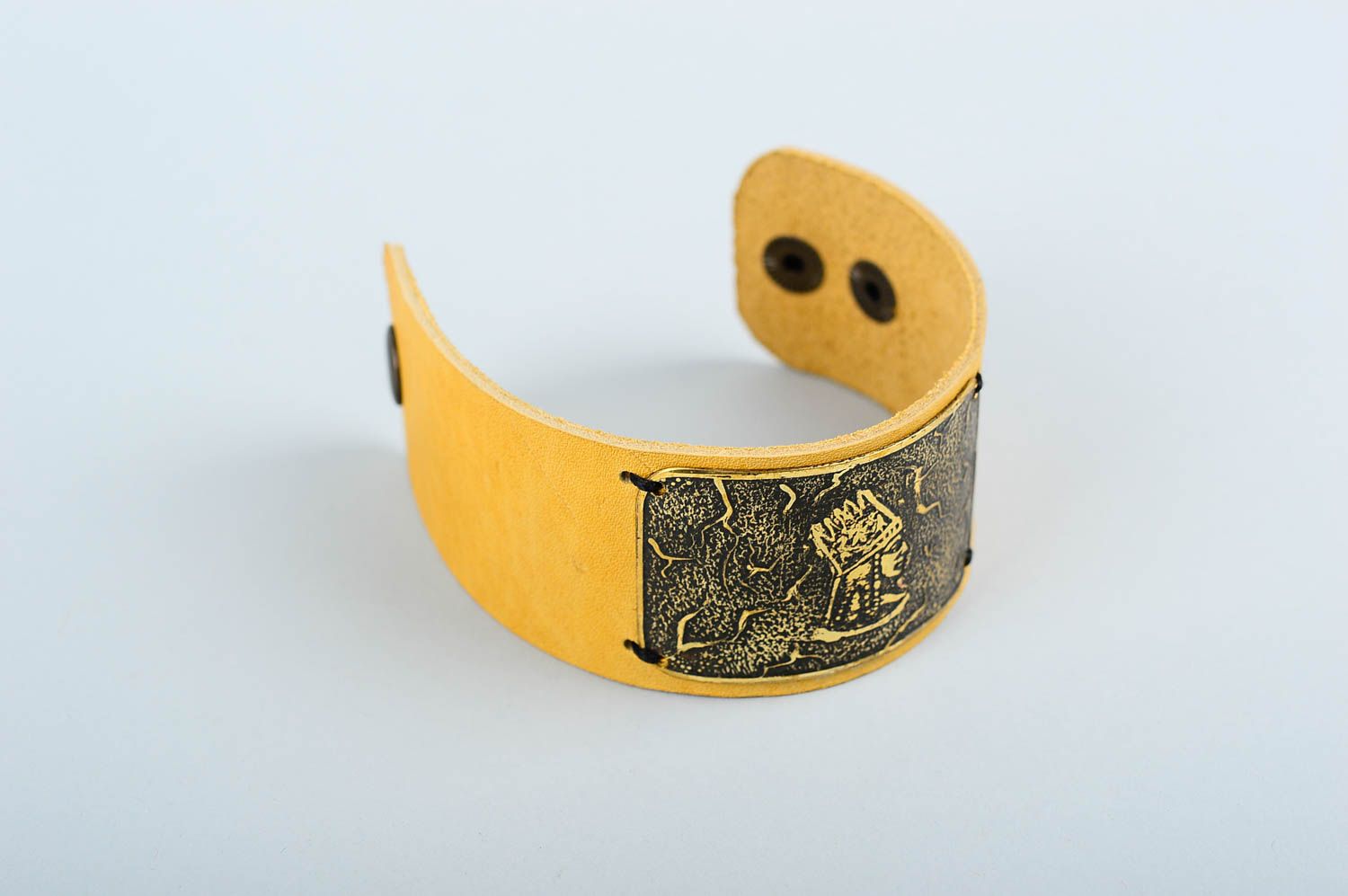 Yellow handmade leather bracelet designs costume jewelry leather goods photo 2