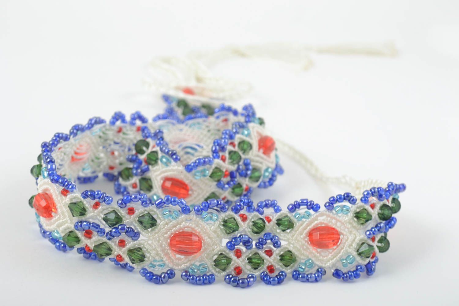 Unusual handmade woven thread belt beaded belt textile accessories for girls photo 2