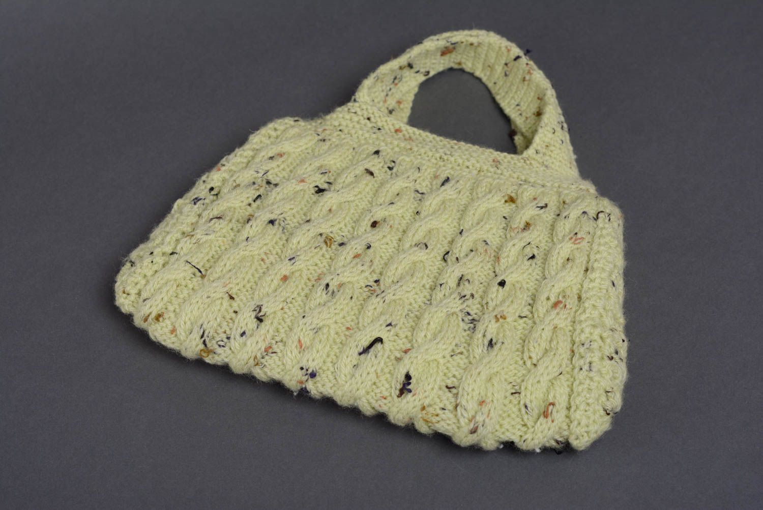 Handmade beige women's designer knitted bag with hard lining photo 1