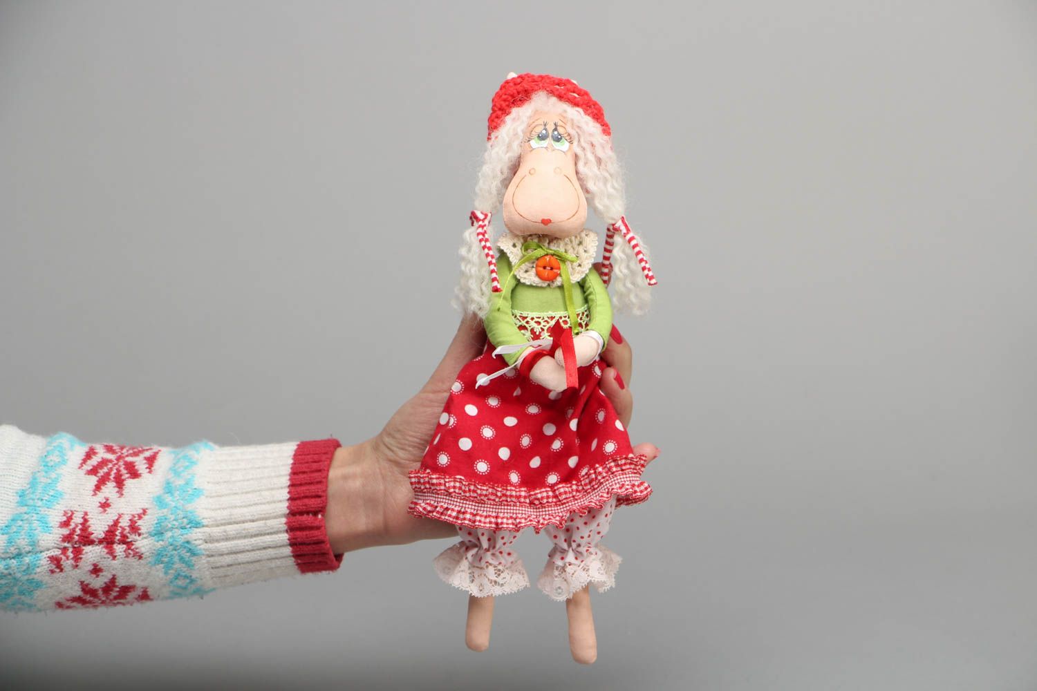 Poupée en coton Chèvre faite main pratique jouet original pour petit enfant photo 4
