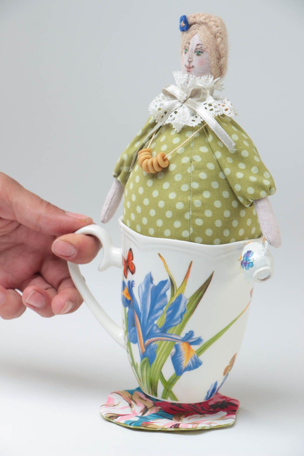 Künstlerische Puppe aus Textil Tee Fee für Interieur Dekor schön handgefertigt foto 5